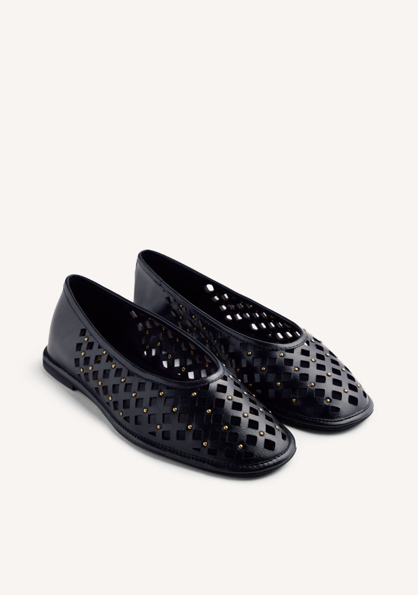 STUDDED OPENWORK LEATHER BALLET FLATS GIBBON