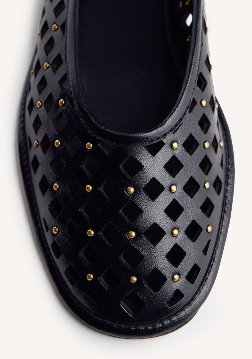 STUDDED OPENWORK LEATHER BALLET FLATS GIBBON