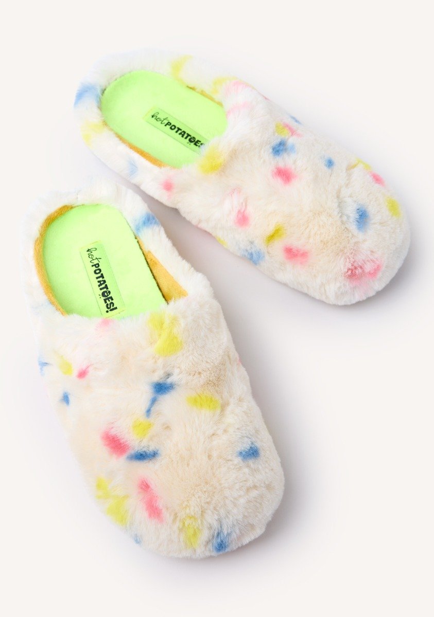 FUR HOUSE SLIPPERS POLKA DOTS SANDWELL