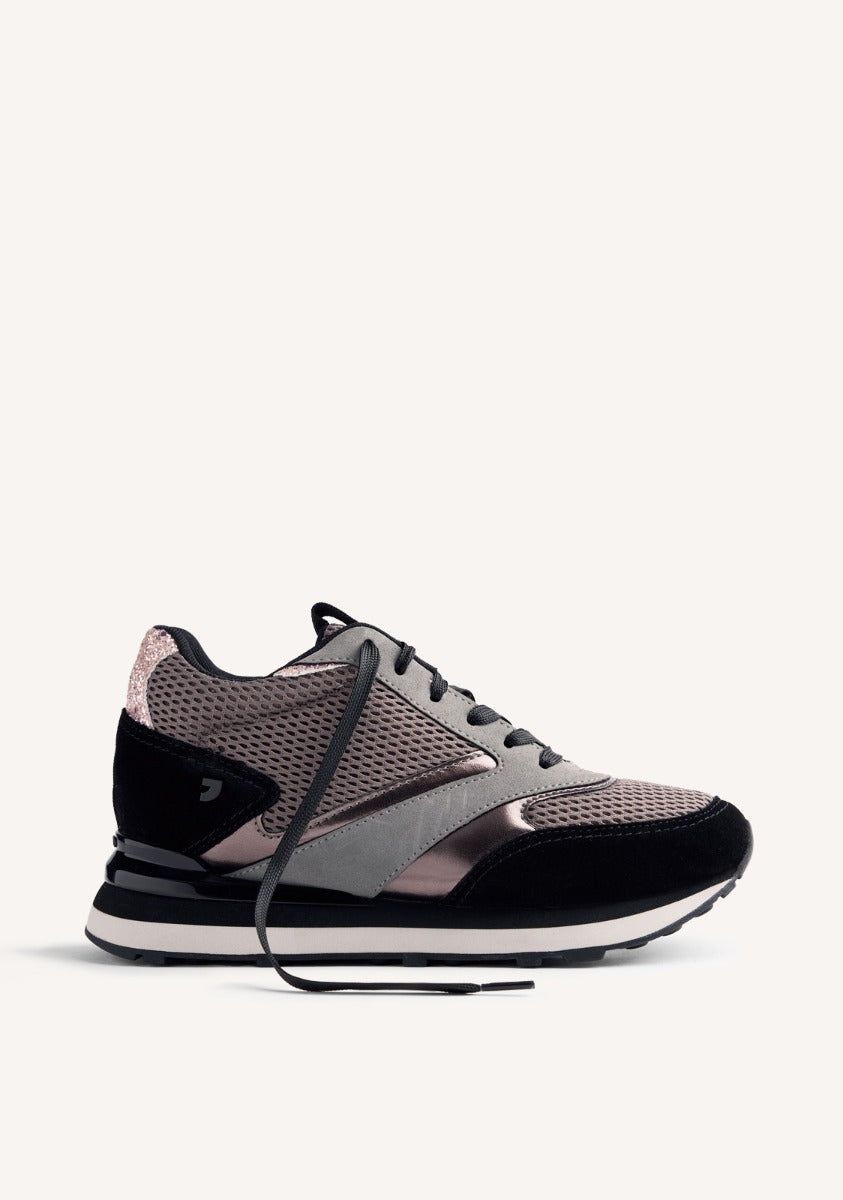 LEATHER AND MESH WEDGE SNEAKERS KEEWATIN