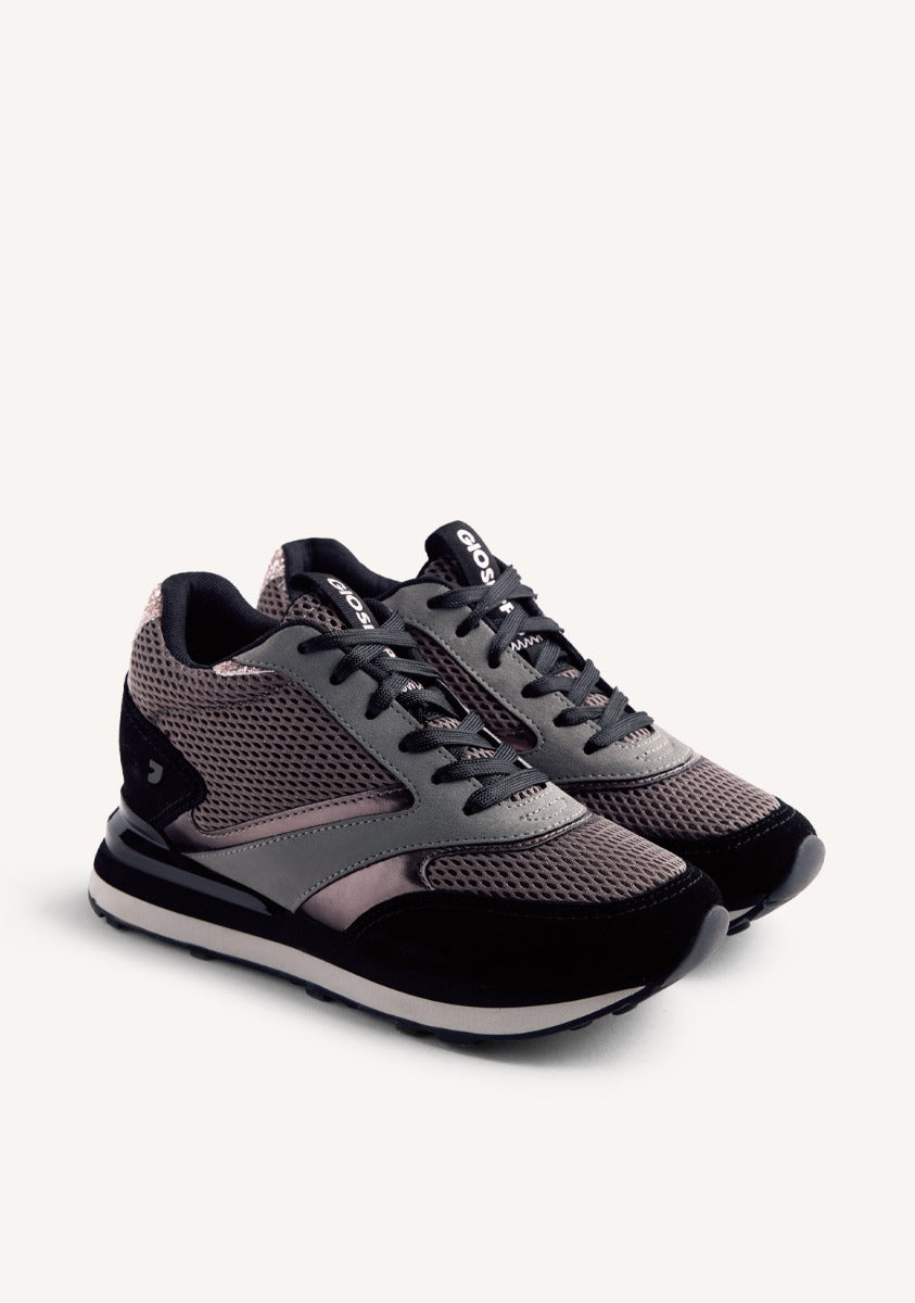 LEATHER AND MESH WEDGE SNEAKERS KEEWATIN