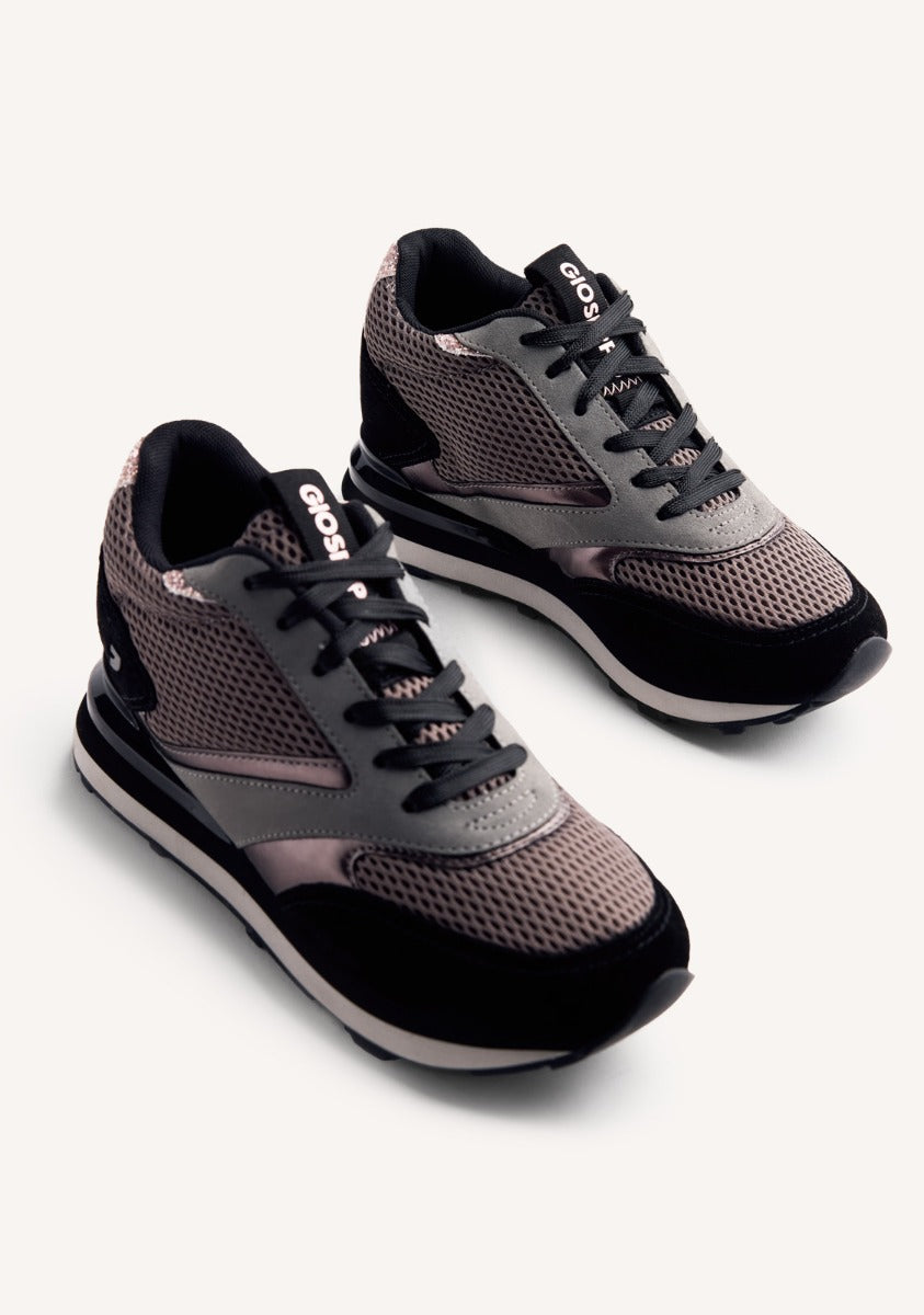 LEATHER AND MESH WEDGE SNEAKERS KEEWATIN