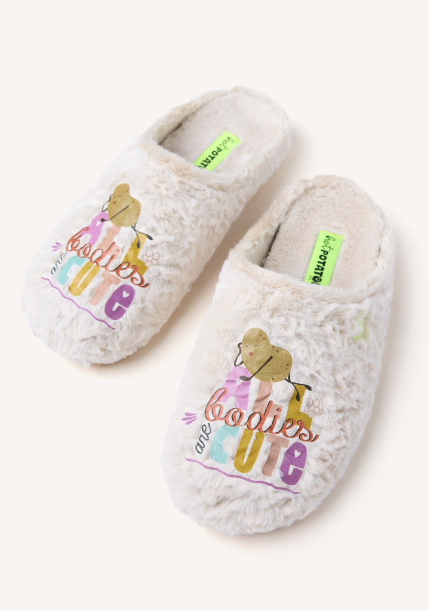 FUR HOUSE SLIPPERS PHRASE PANCRAS