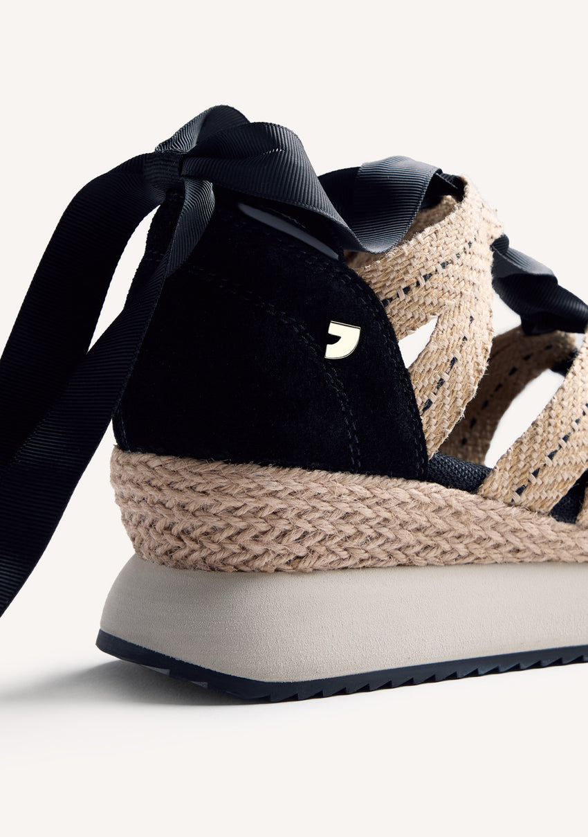 LEATHER AND RAFFIA OPEN WEDGE SNEAKERS KIDIKA