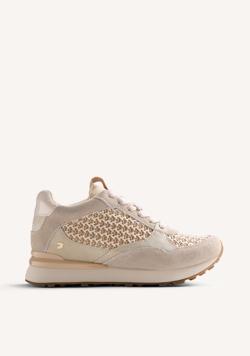 LEATHER AND RAFFIA WEDGE SNEAKERS RHAMU