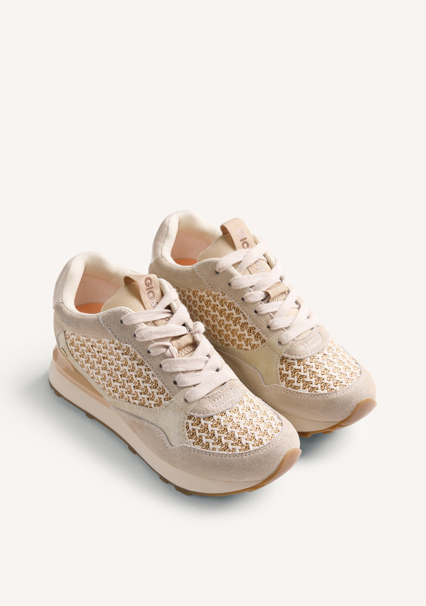 LEATHER AND RAFFIA WEDGE SNEAKERS RHAMU