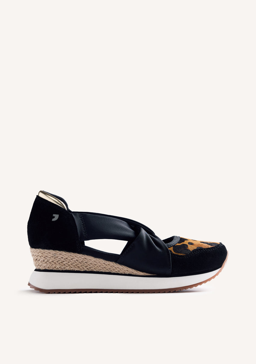 ANIMAL PRINT LEATHER OPEN WEDGE SNEAKERS GAPAN