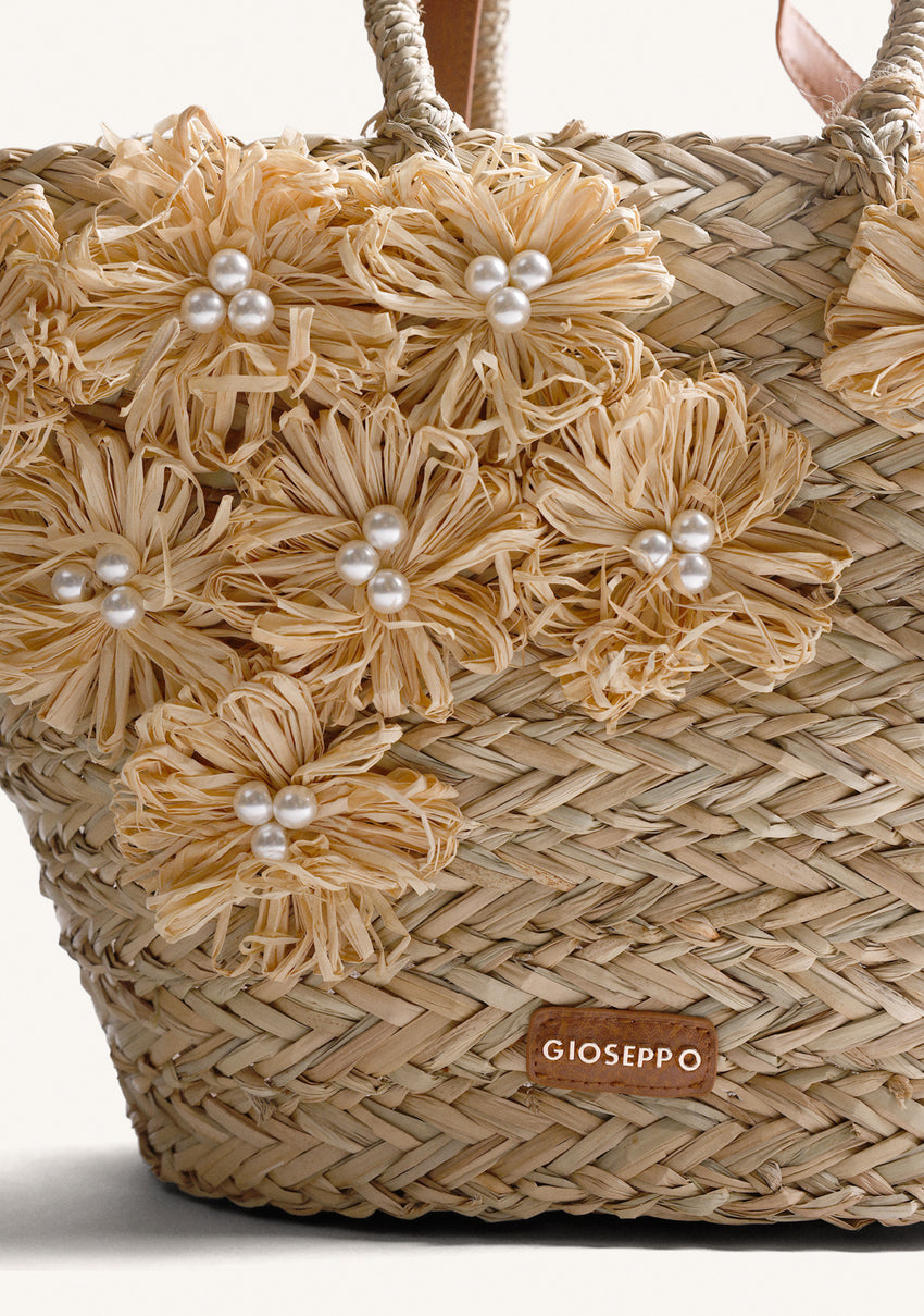 FLOWER STRAW BAG ROSEAU