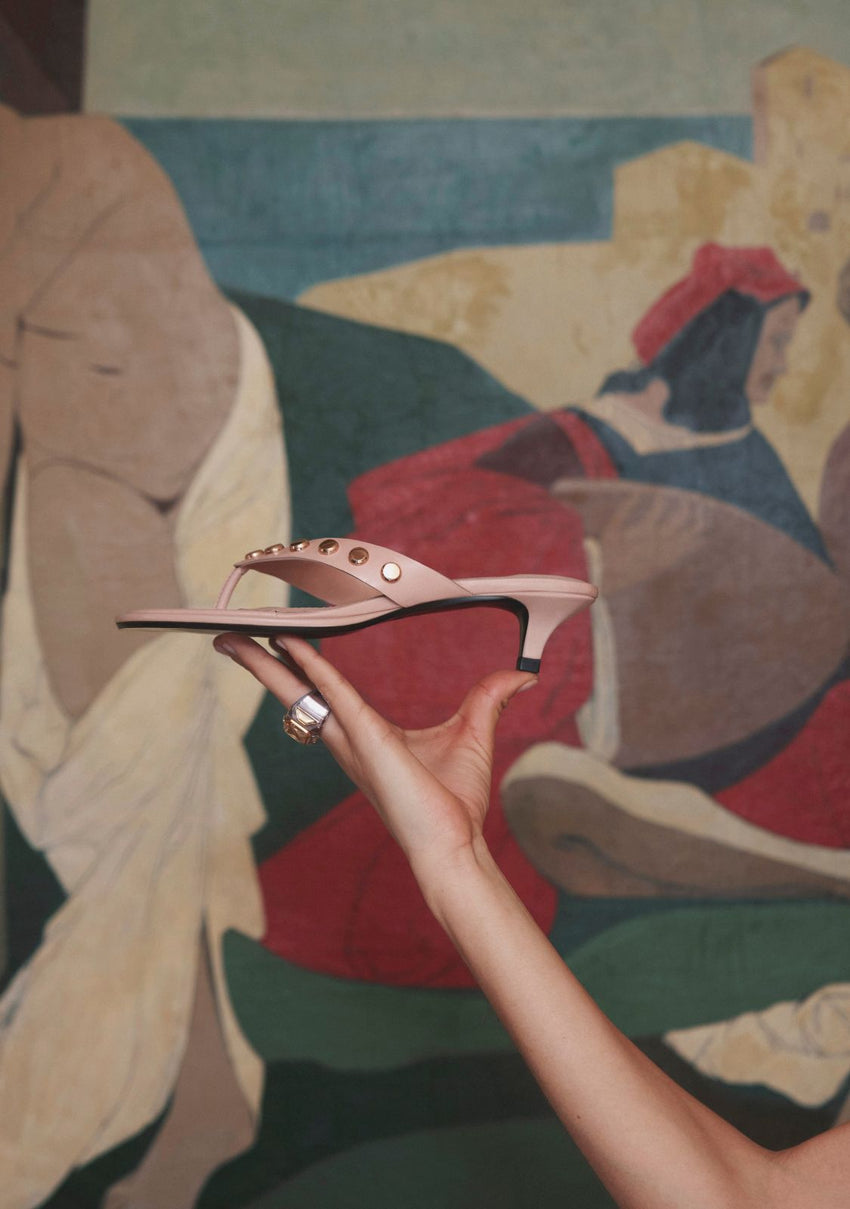 STUDDED LEATHER HEELED SANDALS SOKOTO