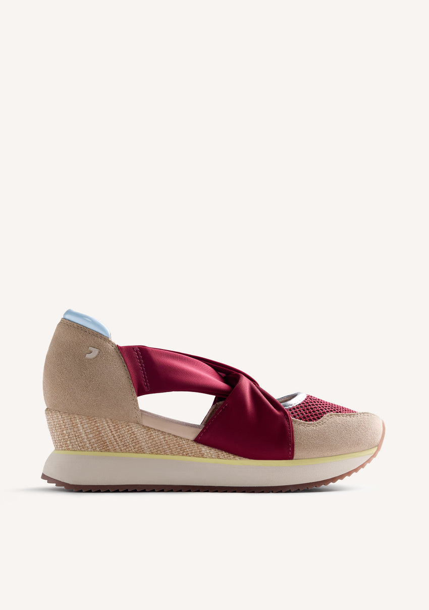 LEATHER AND MESH OPEN WEDGE SNEAKERS SAGAY