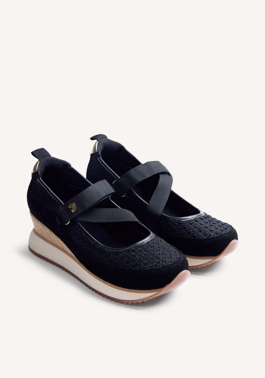 LEATHER AND CROCHET OPEN WEDGE SNEAKERS LIPA
