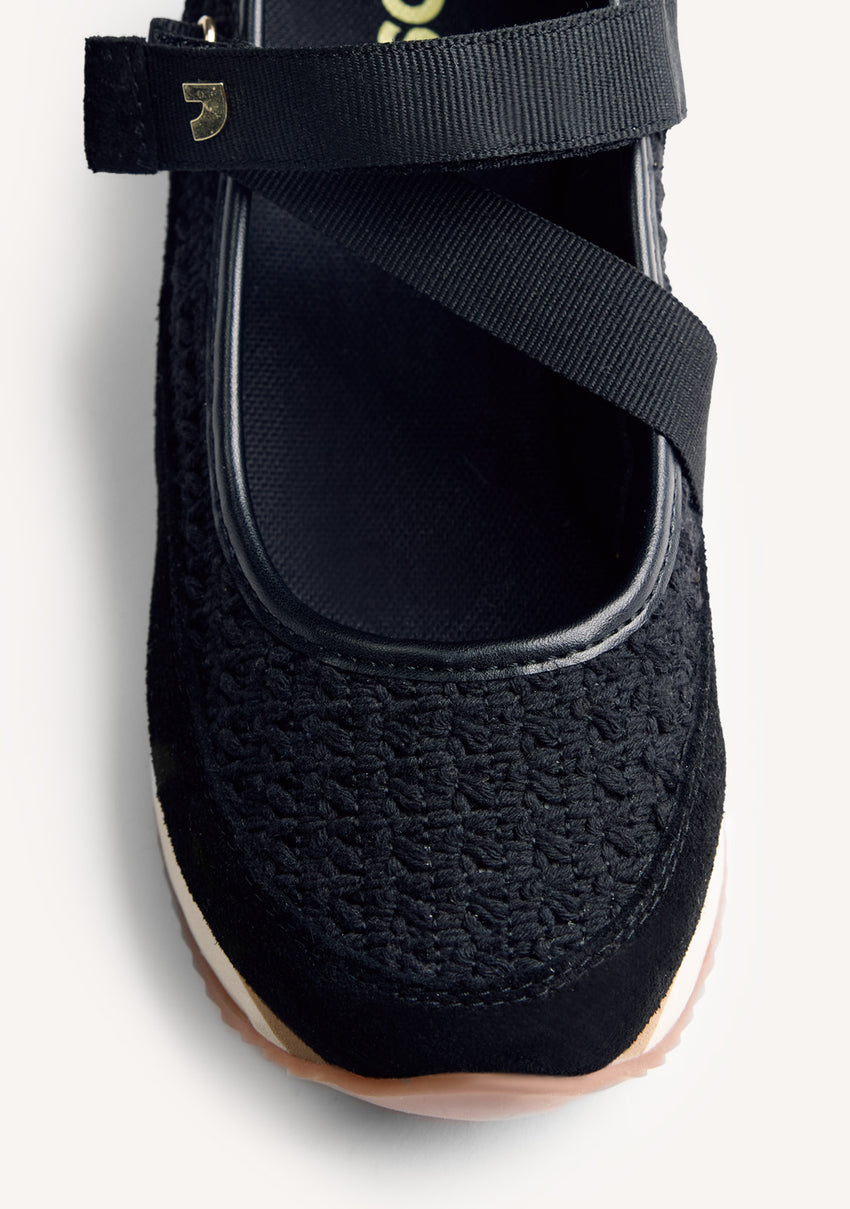 LEATHER AND CROCHET OPEN WEDGE SNEAKERS LIPA