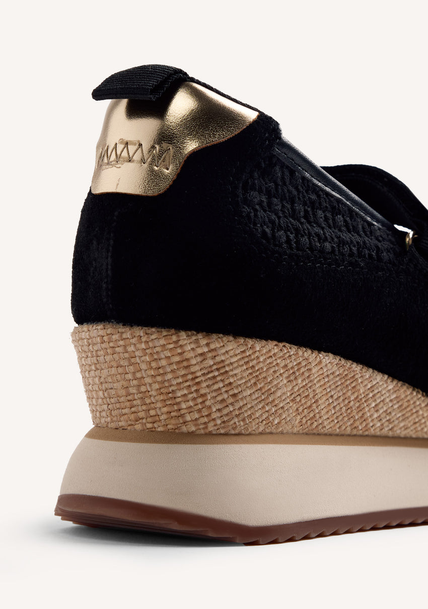 LEATHER AND CROCHET OPEN WEDGE SNEAKERS LIPA
