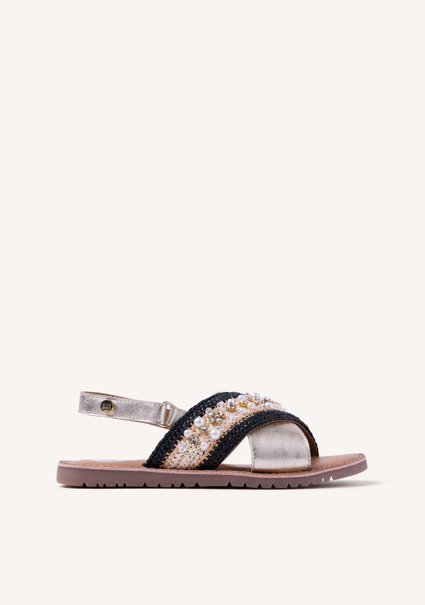 LEATHER AND RAFFIA SANDALS CHARMS BARTO