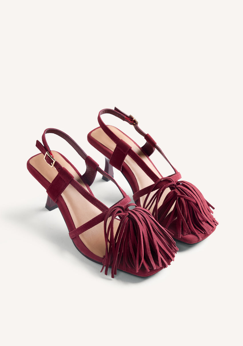 LEATHER FRINGE HEELED SANDALS LUKAC