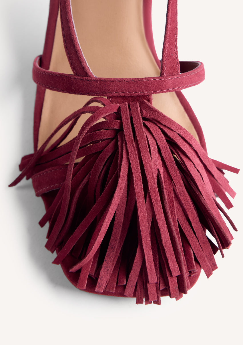 LEATHER FRINGE HEELED SANDALS LUKAC