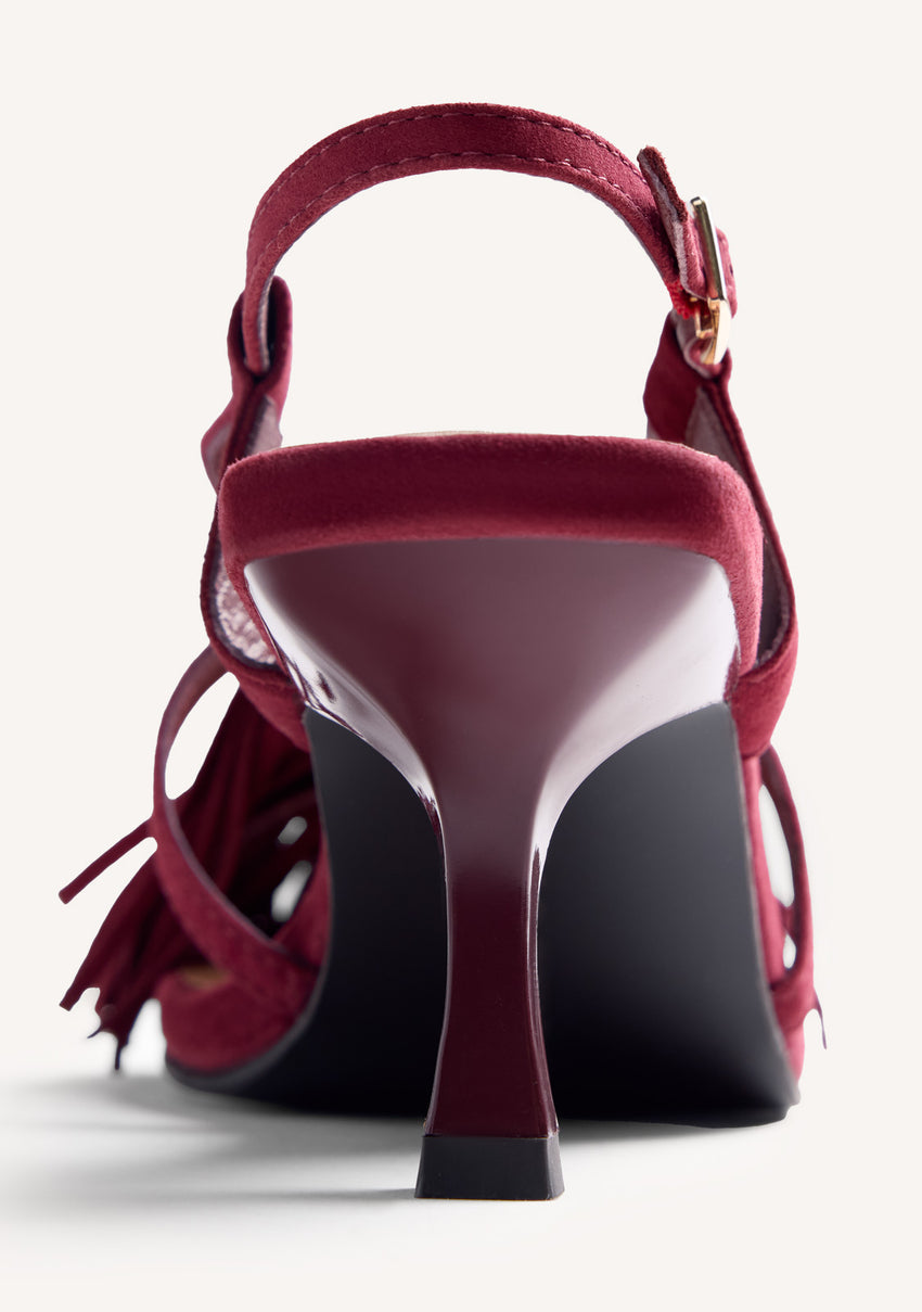 LEATHER FRINGE HEELED SANDALS LUKAC