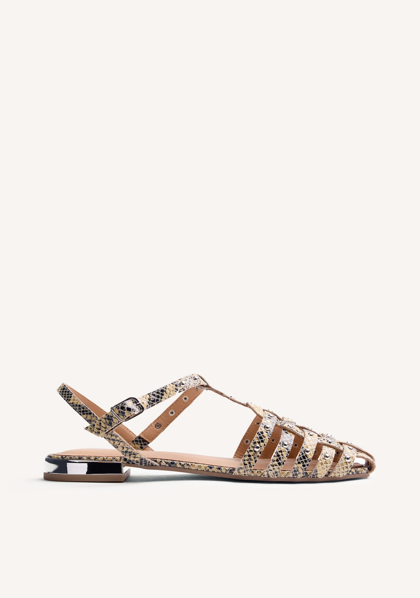 ANIMAL PRINT LEATHER CRAB SANDALS OTTERTAIL