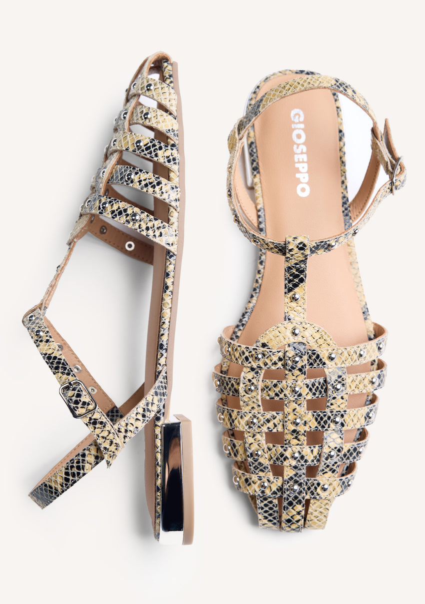 ANIMAL PRINT LEATHER CRAB SANDALS OTTERTAIL