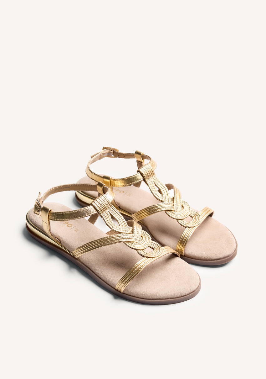 SHINY BRAIDED LEATHER WEDGE SANDALS REDDITCH