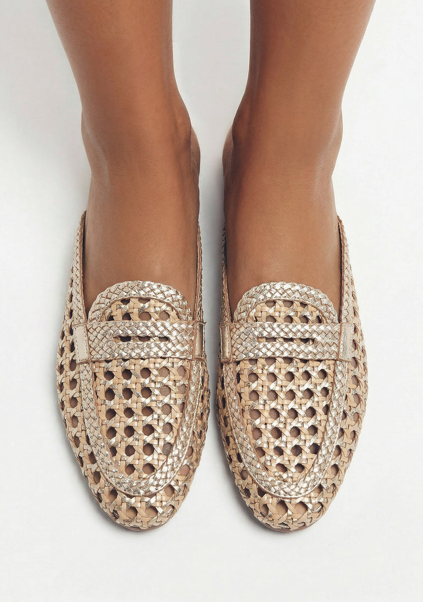 SHINY BRAIDED LEATHER LOAFERS WABASHA