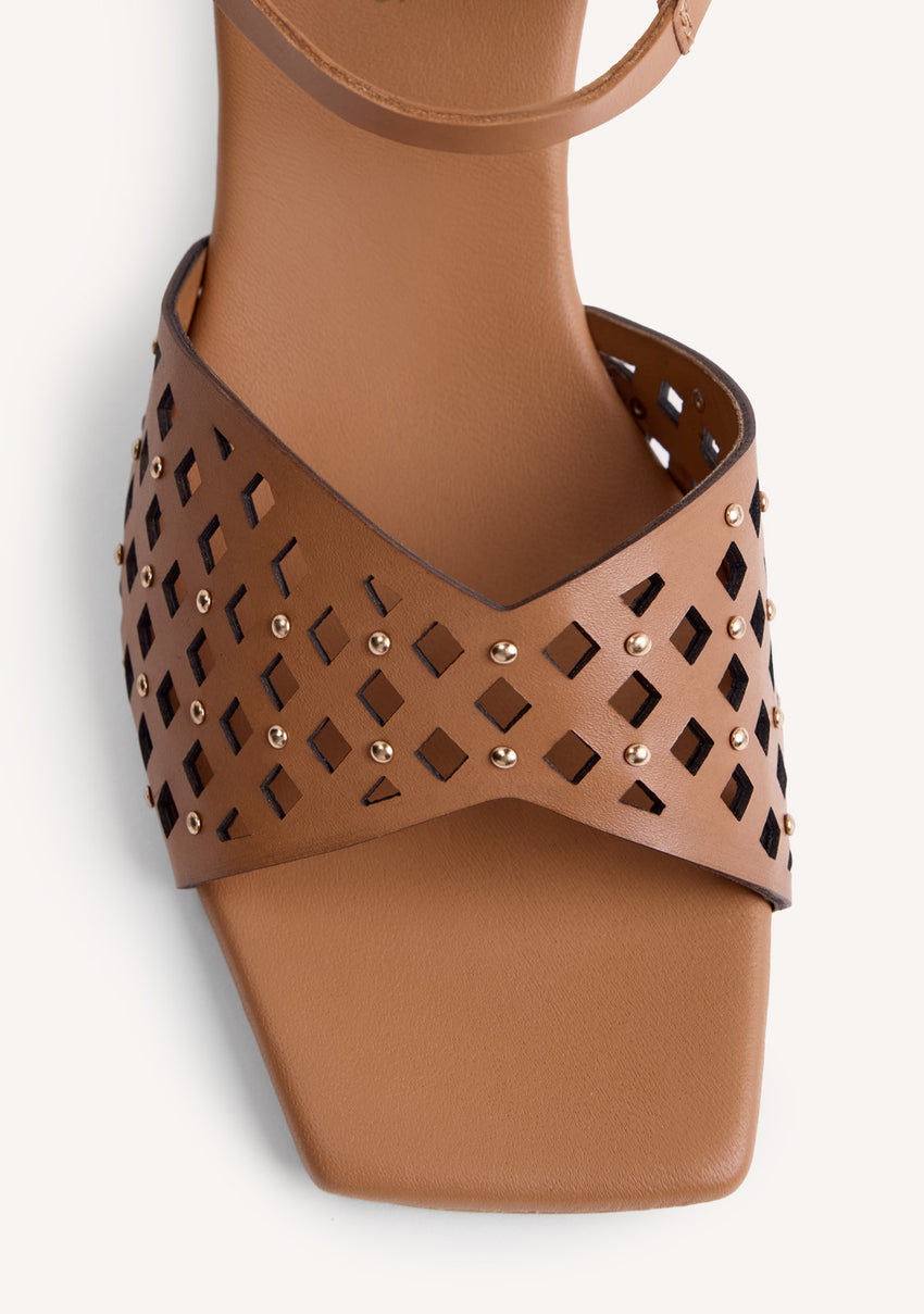 CUT-OUT AND STUDDED LEATHER HEELED SANDALS PESHTIGO