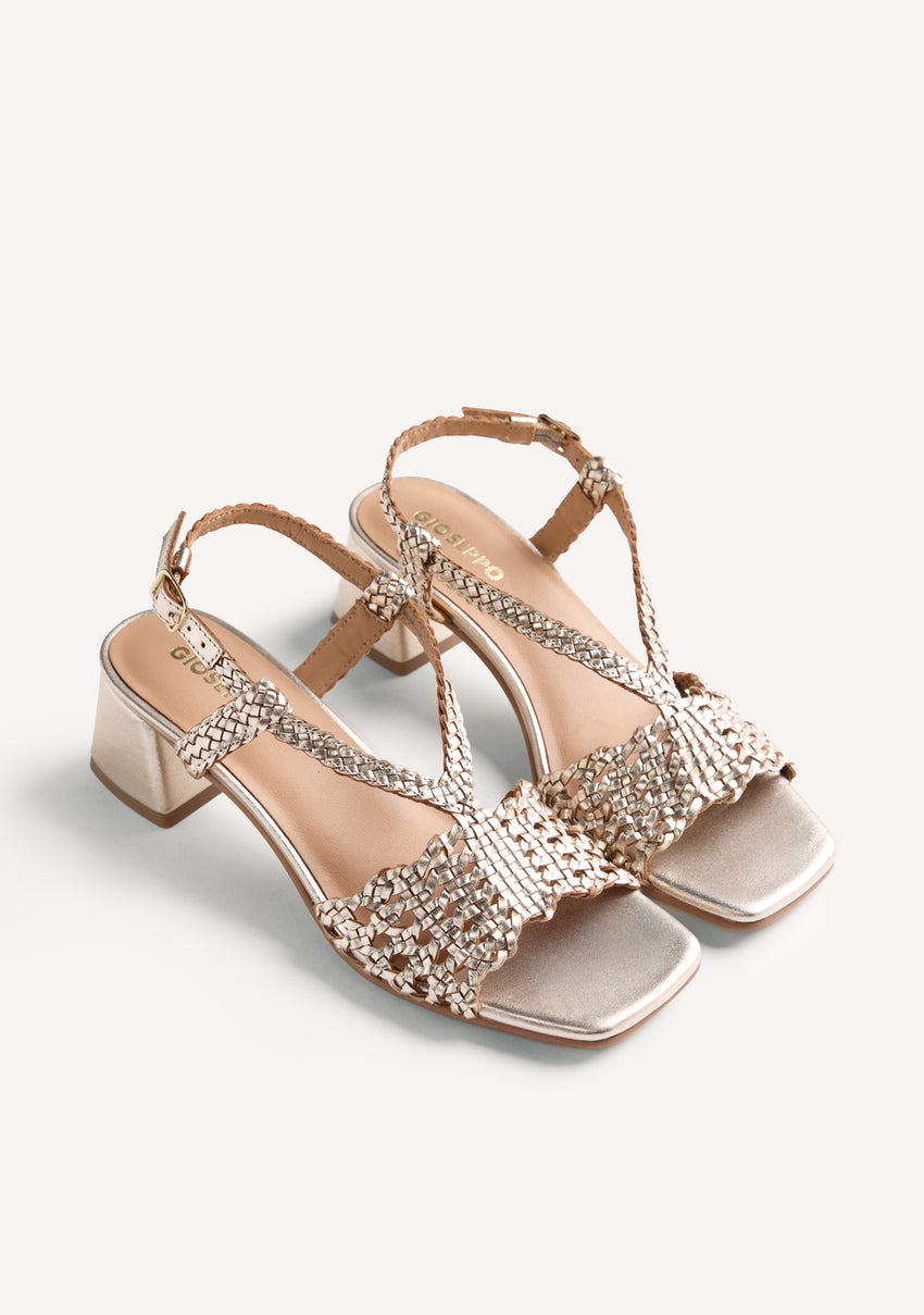 SHINY BRAIDED LEATHER HEELED SANDALS BLISSFIELD