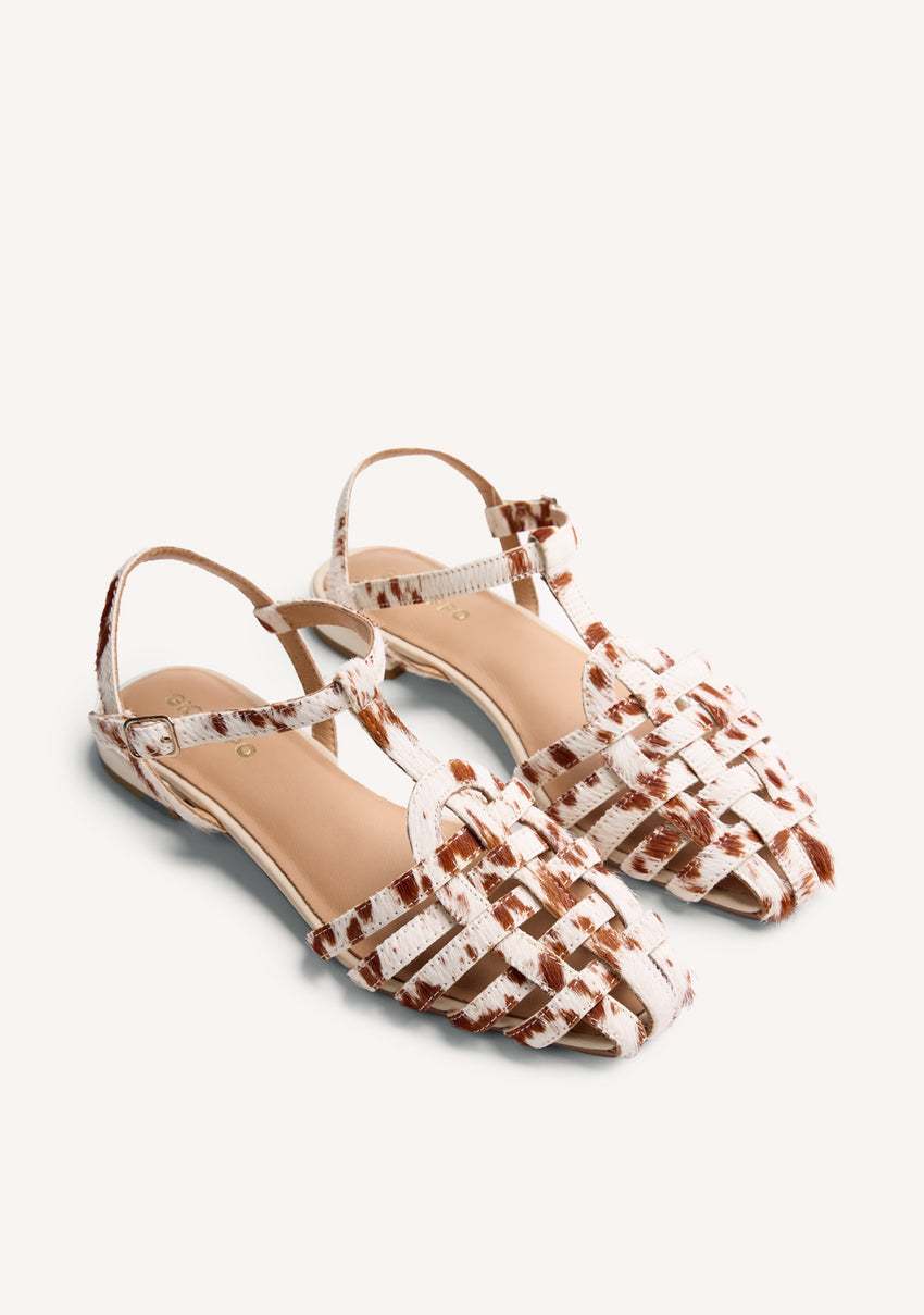 ANIMAL PRINT LEATHER CRAB SANDALS MAKUYU