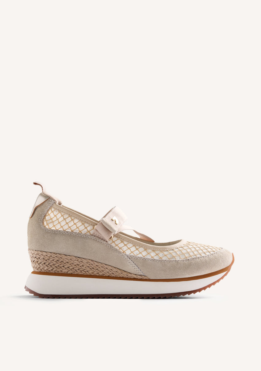 LEATHER AND MESH OPEN WEDGE SNEAKERS KIVIK