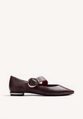 BROWN LEATHER BALLET FLATS WITH BUCKLE