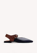 BLACK LEATHER BACKLESS BALLET FLATS