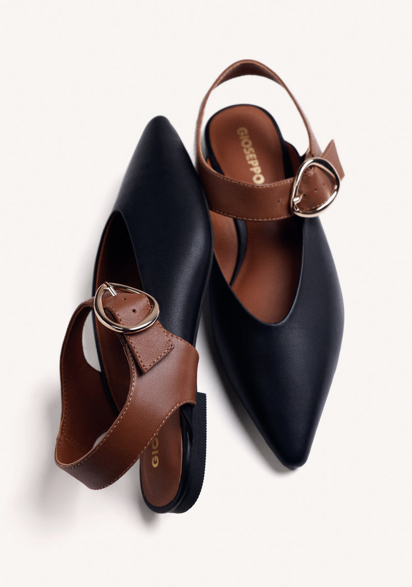 BLACK LEATHER BACKLESS BALLET FLATS