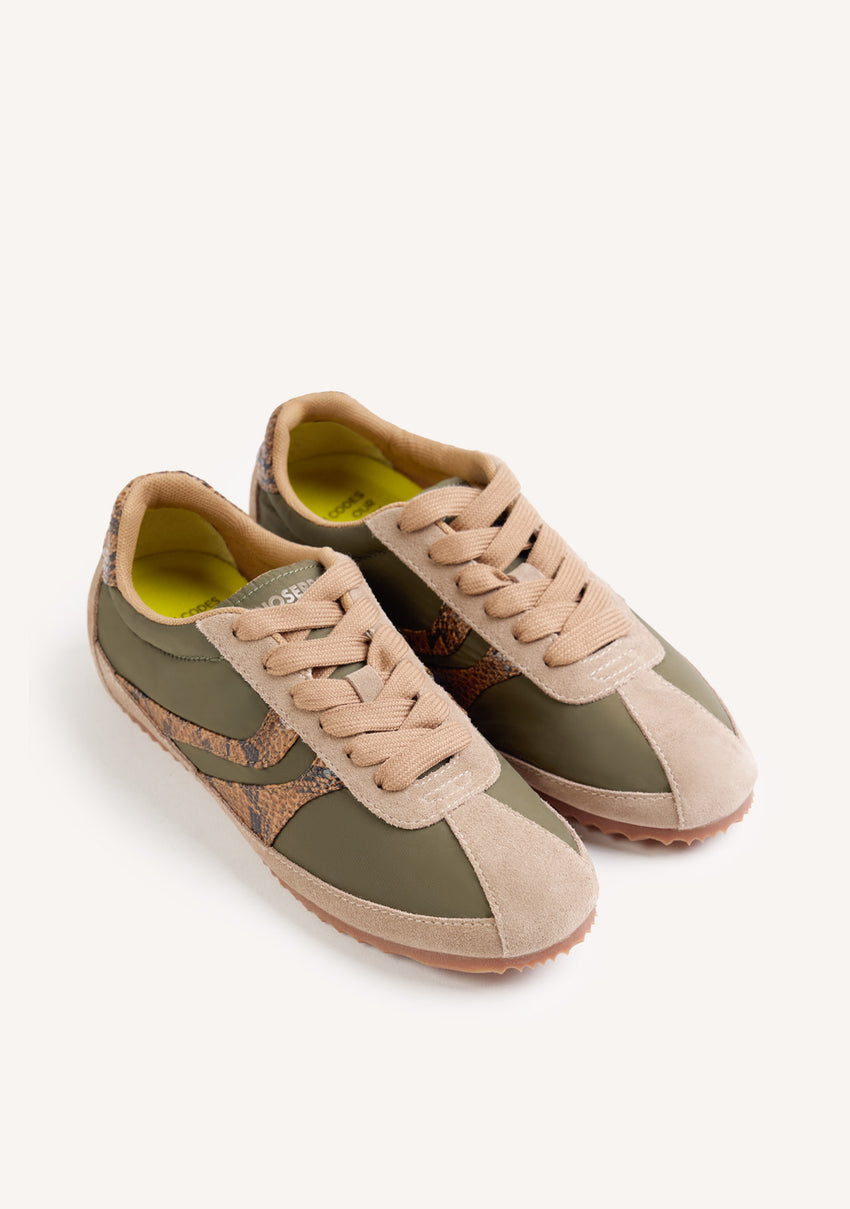 KHAKI SUEDE LEATHER AND NYLON WEDGE SNEAKERS