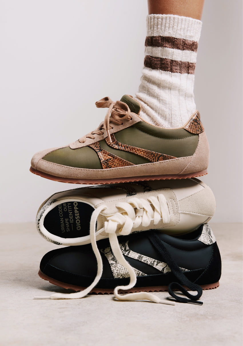 KHAKI SUEDE LEATHER AND NYLON WEDGE SNEAKERS