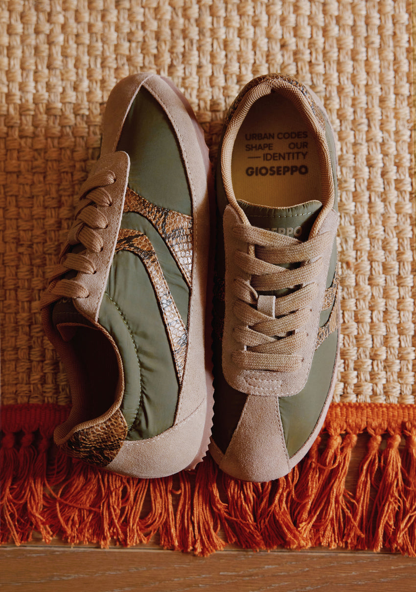 KHAKI SUEDE LEATHER AND NYLON WEDGE SNEAKERS
