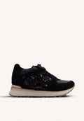 BLACK LEATHER WEDGE SNEAKERS