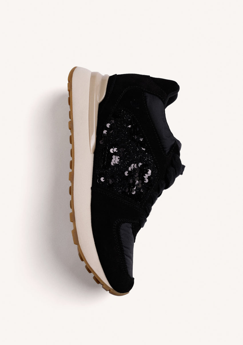 BLACK LEATHER WEDGE SNEAKERS