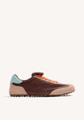 BROWN LEATHER AND NYLON SNEAKERS