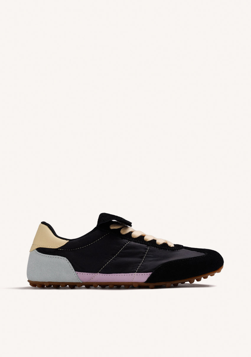 BLACK SUEDE LEATHER AND NYLON SNEAKERS