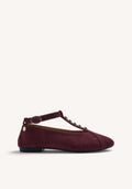 BURGUNDY LEATHER BALLET FLATS WITH STUDS
