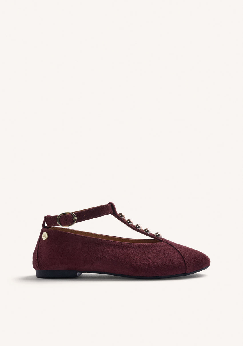 BURGUNDY LEATHER BALLET FLATS WITH STUDS