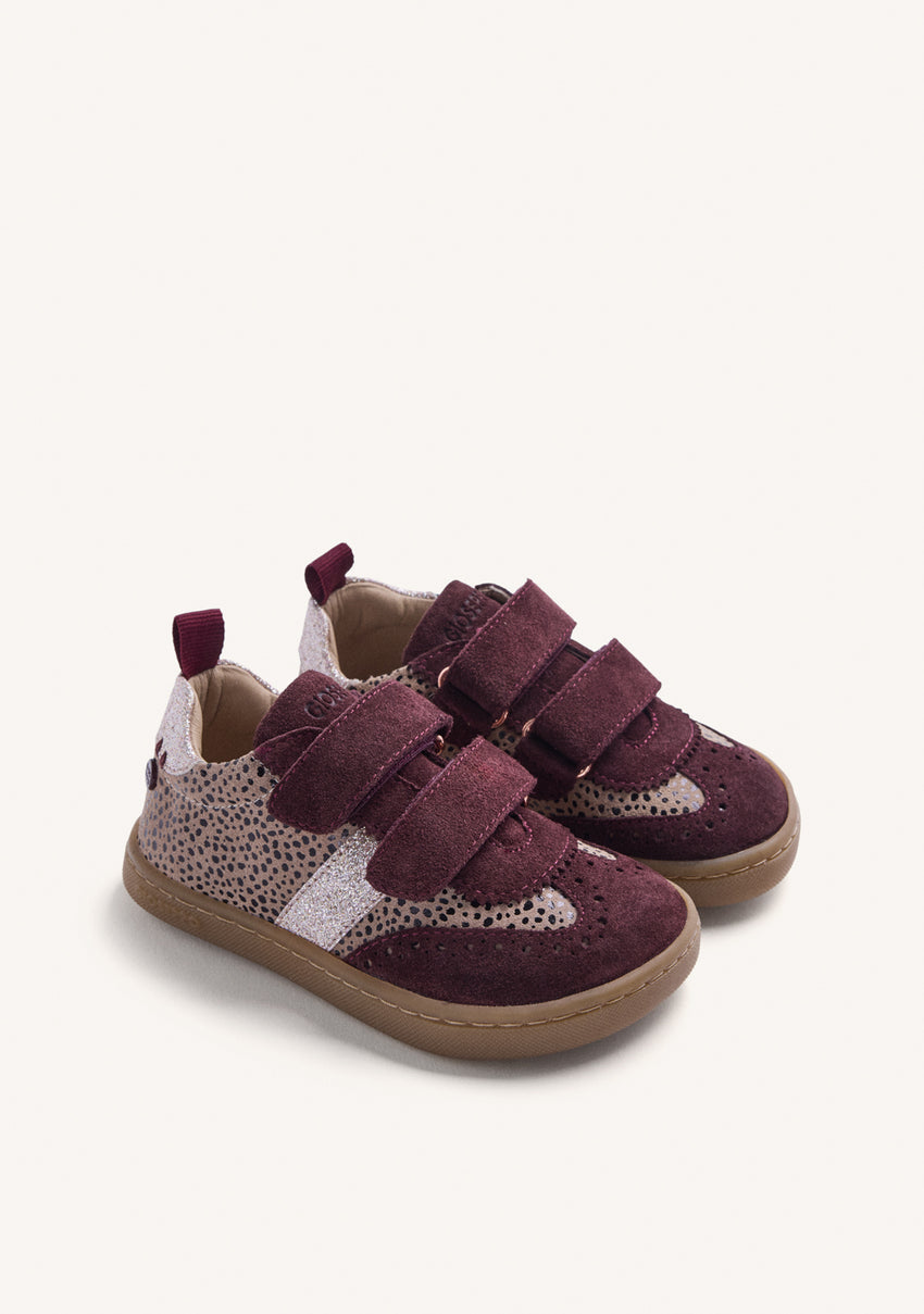 BAREFOOT LEATHER BURGUNDY SNEAKERS WITH ANIMAL PRINT