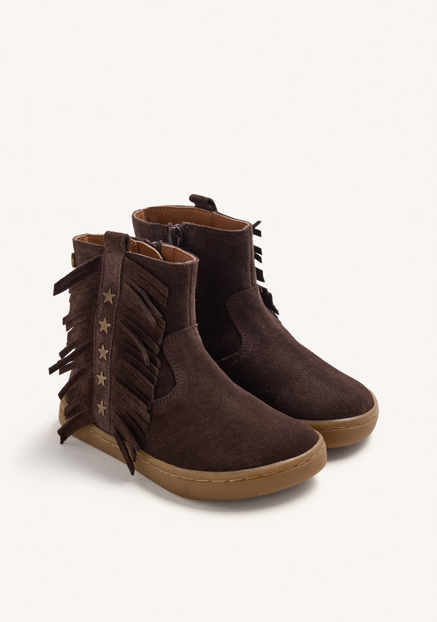 BAREFOOT LEATHER ANKLE BOOTS WITH FRINGES