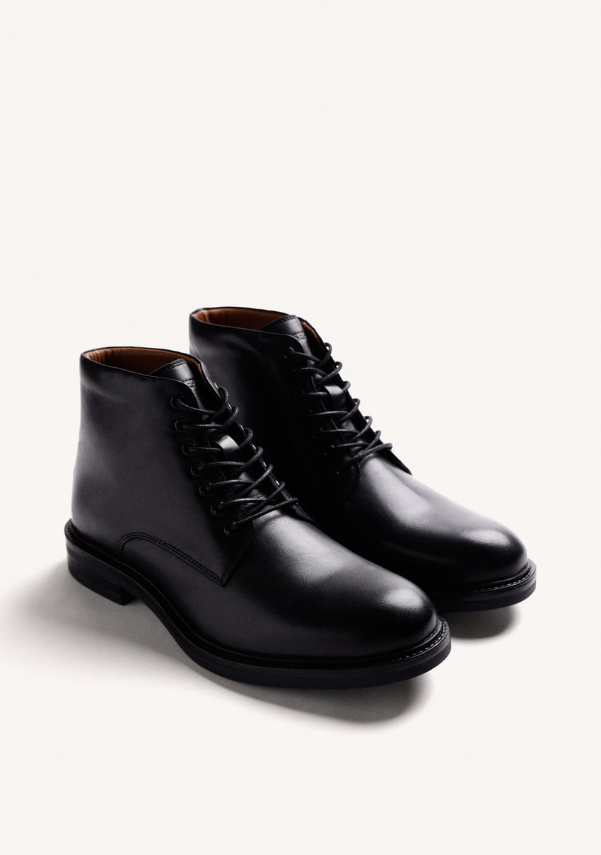 BLACK LEATHER ANKLE BOOTS