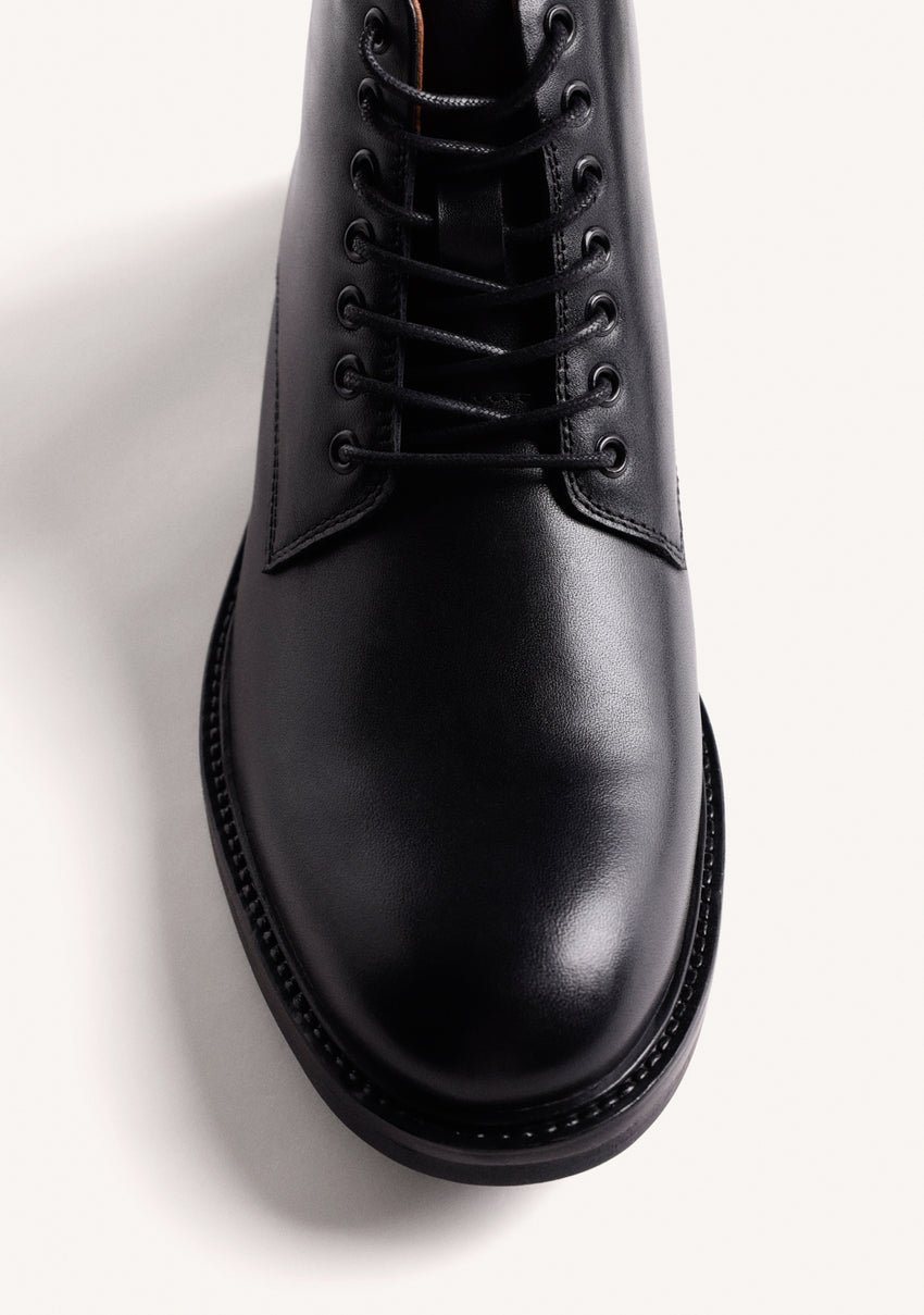BLACK LEATHER ANKLE BOOTS