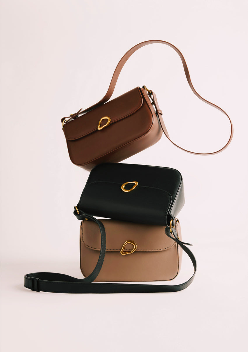 TAUPE BUCKLE CROSSBODY BAG