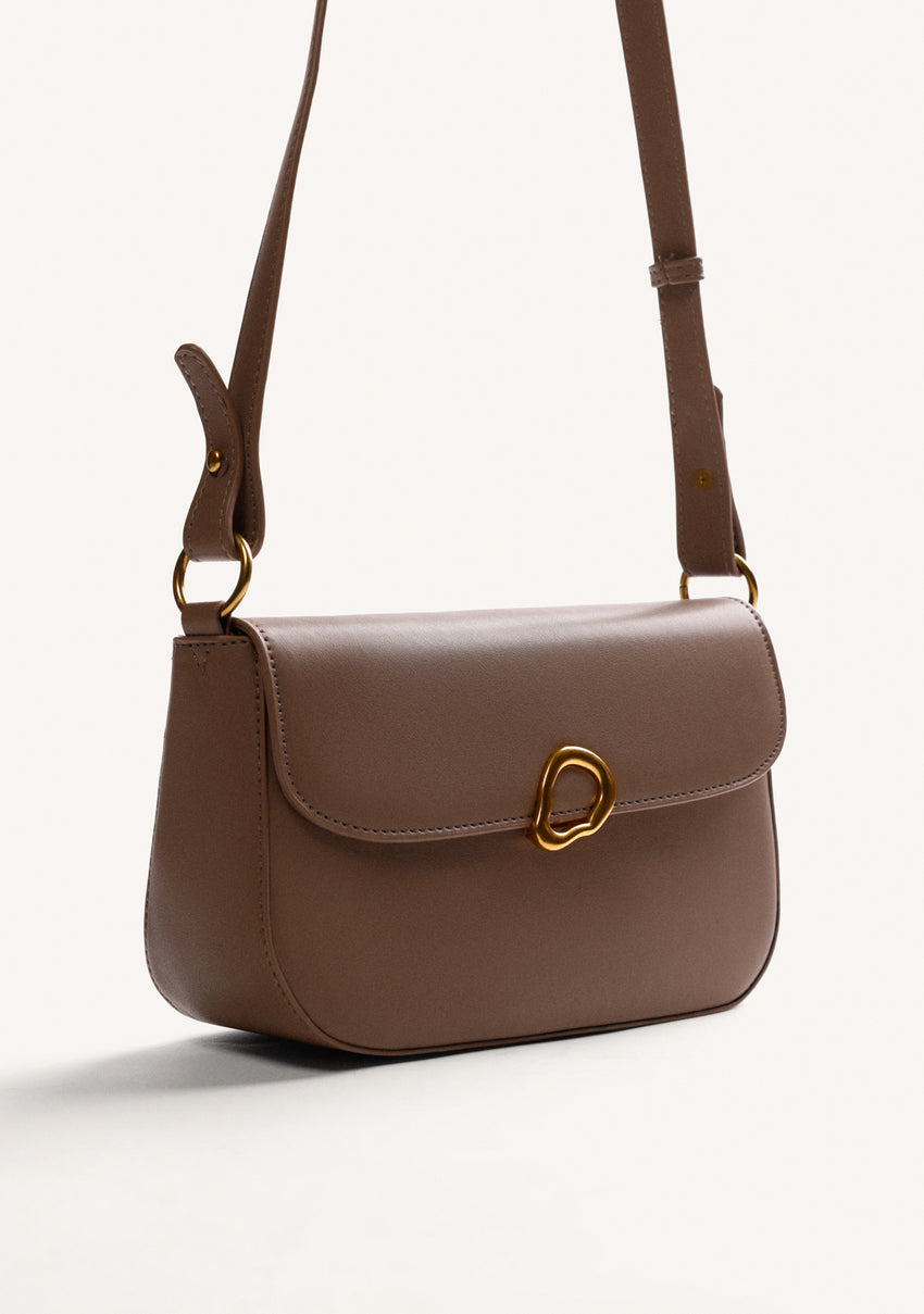 TAUPE BUCKLE CROSSBODY BAG