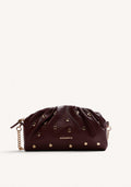 BURGUNDY WRINKLED EFFECT CROSSBODY BAG WITH STUDS