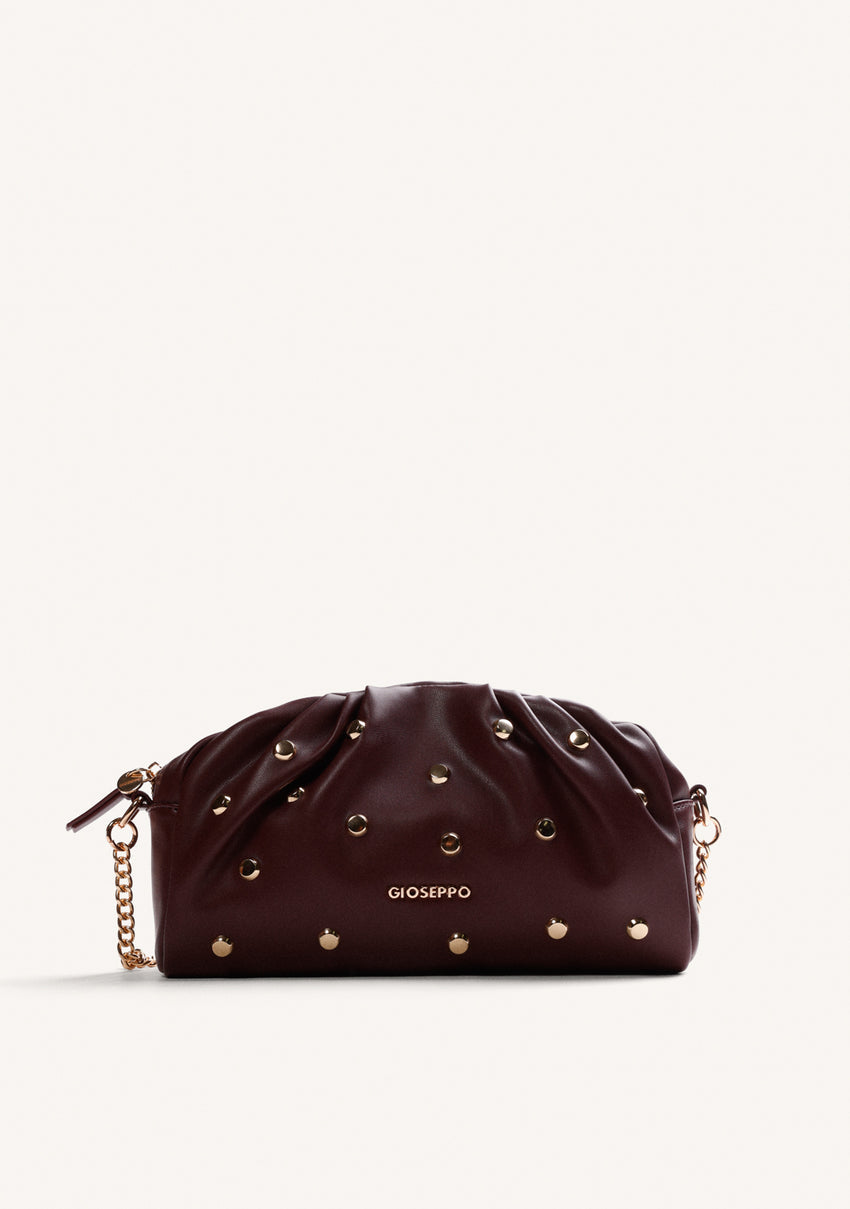 BURGUNDY WRINKLED EFFECT CROSSBODY BAG WITH STUDS