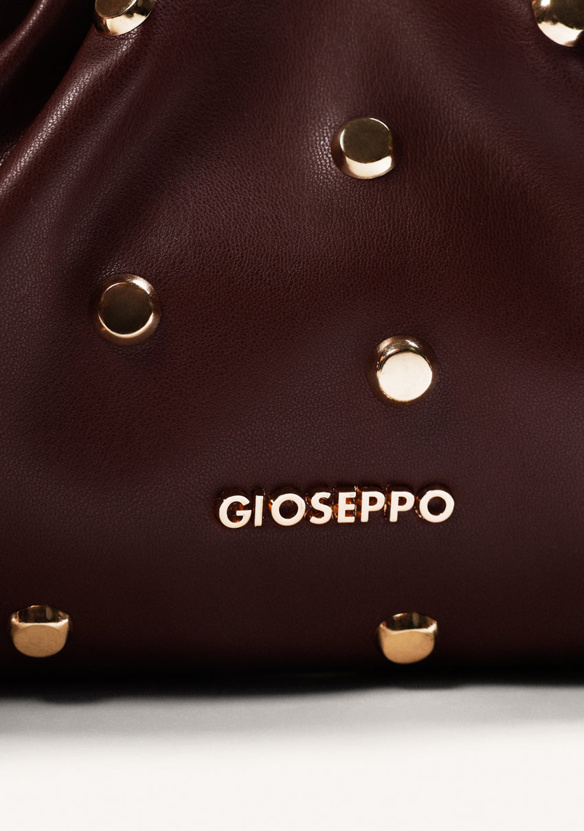 BURGUNDY WRINKLED EFFECT CROSSBODY BAG WITH STUDS